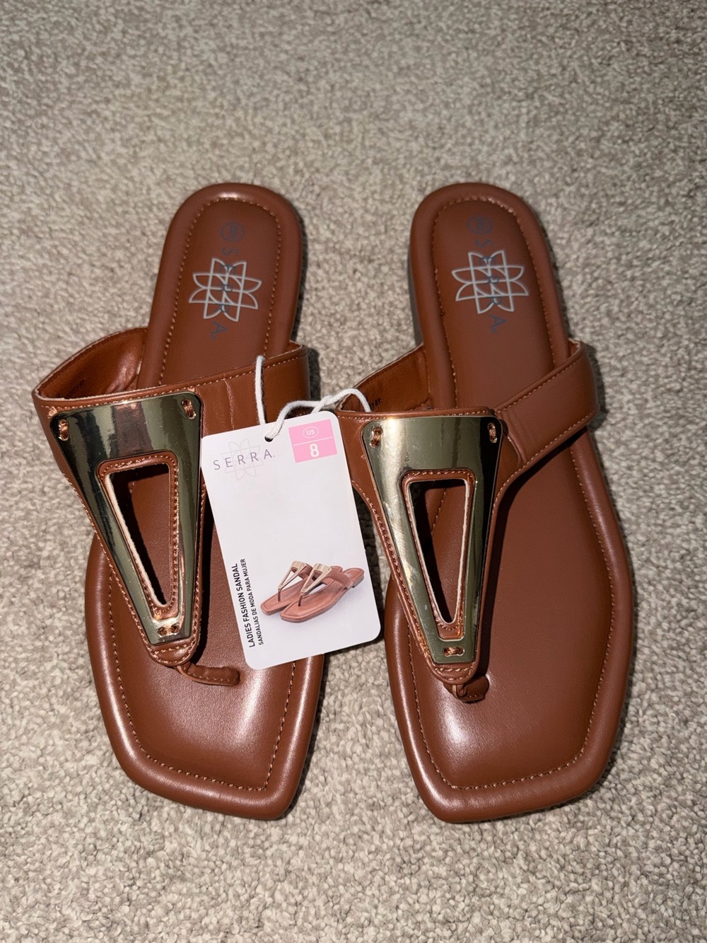 Serra Brown Slide Sandals with Gold-Tone Accent